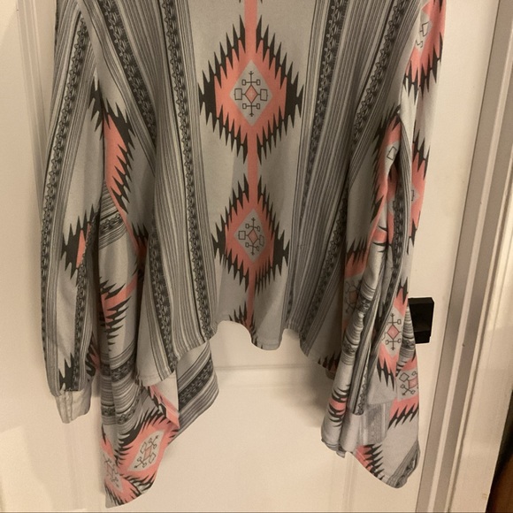 Myobe - Geometric Patterned Open Front Cardigan - Pink Gray White - Ladies 2XL - Picture 5 of 13